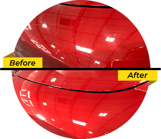 Before And After Paint Correction Services On Red Vehicle