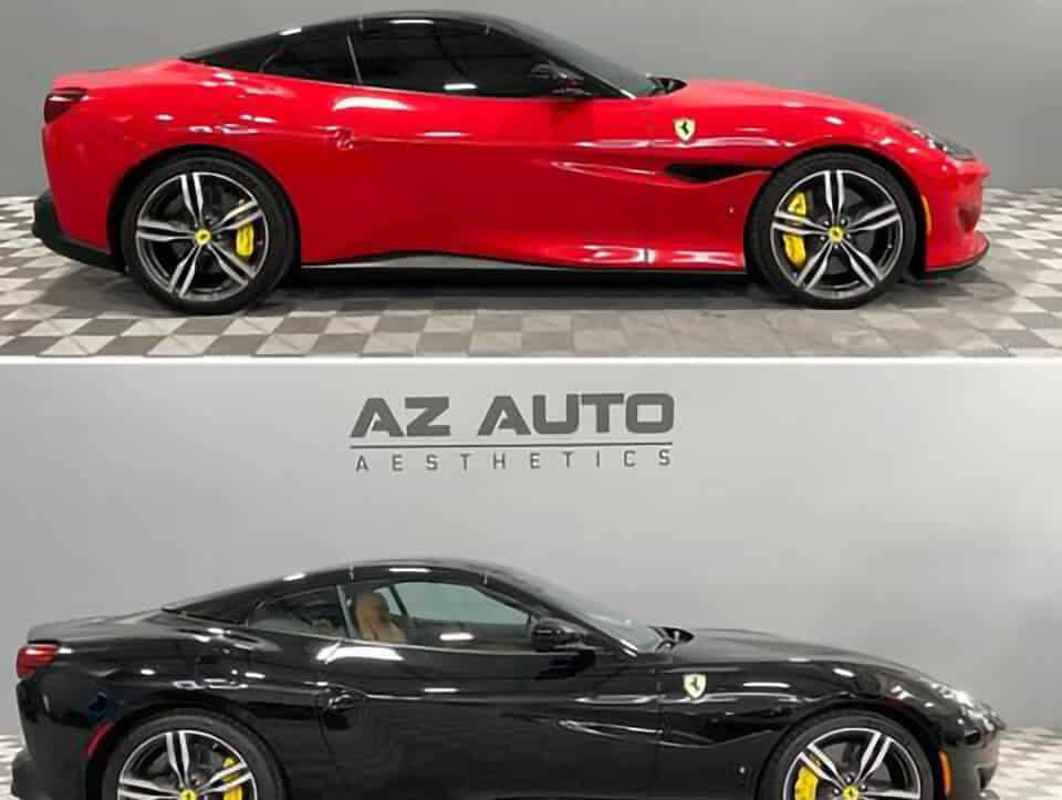 Two Ferrari models with color change vinyl wraps