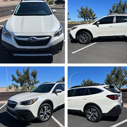 White Subaru Outback SUV With Window Tinting And Ceramic Coating