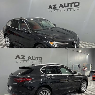 Black Alfa Romeo Stelvio with Paint Protection Film at AZ Auto Aesthetics Detail Shop