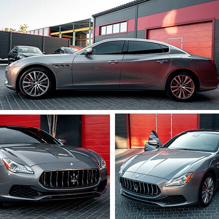 Gray Maserati Showcasing Luxury Detailing Services From Multiple Angles