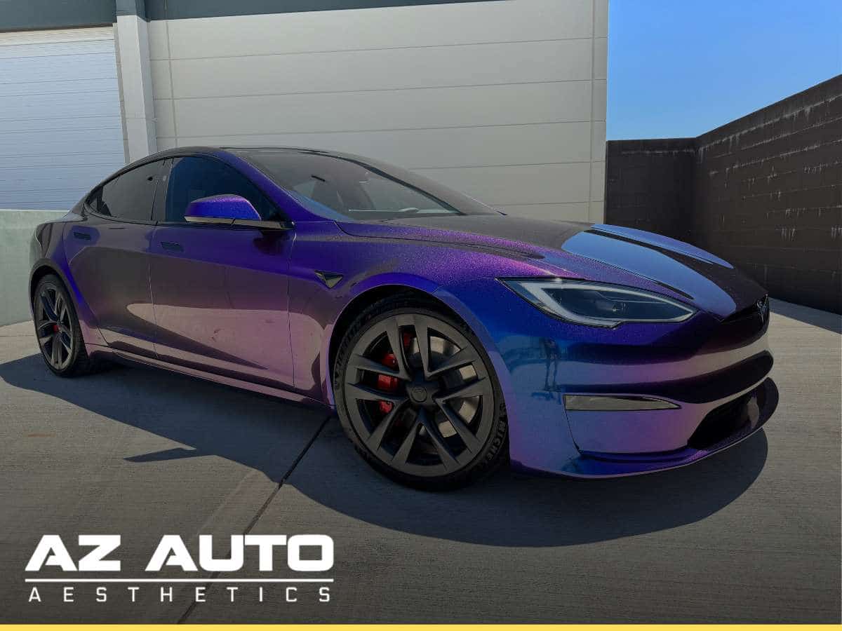 Car with vibrant Colored PPF applied, showcasing a custom look and protection.