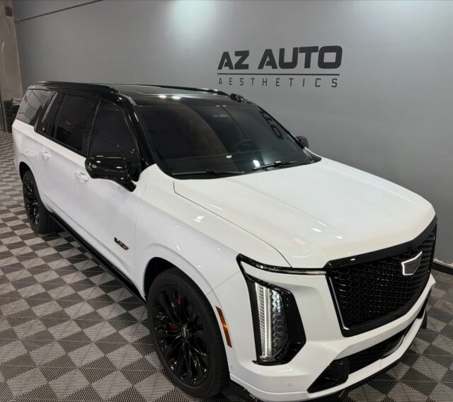 🕴️Long Wheelbase. Long-Term Protection.🛡️
This 2026 Cadillac Escalade ESV came in for our Full-Front + Track Pack Coverage using @xpel Ultimate Plus Paint Protection Film, protecting the high-impact zones from road wear without changing the factory finish.

To elevate the look, we wrapped the roof in @xpel Black PPF, creating a clean “tuxedo” contrast that sharpens the profile while adding protection up top.

We finished it off with our 7-Window + Windshield Ceramic Tint using @xpel XR Prime, improving heat rejection, UV protection, and cabin comfort across all three rows.

Looking to protect and refine your full-size SUV the right way?

📞📲 Call or DM us today to book your Paint Protection Film or Ceramic Tint!

Az Auto Aesthetics
7613 E Ray Rd #114, Mesa, AZ 85212
Open: M–F 8:30–6 PM | Sat 9–2 PM
https://wedetailaz.com
📞 (480) 241-9324

#xpel #cadillac #ppf